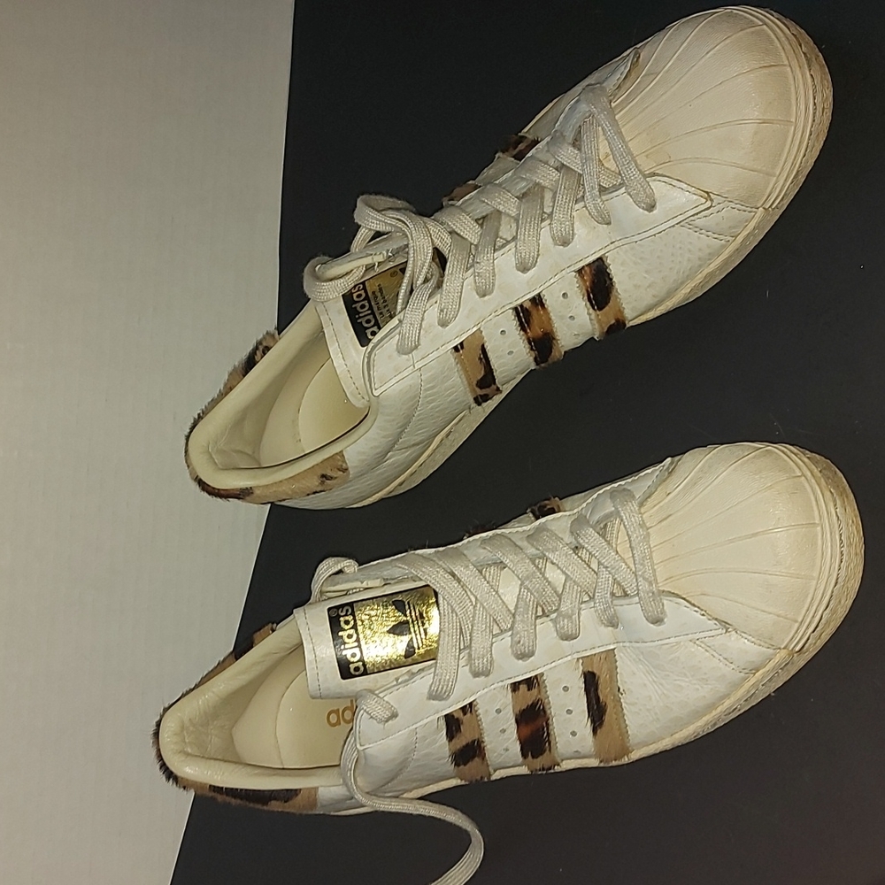 Adidas animal print sneakers,  men size 11 us, white synthetic animal print